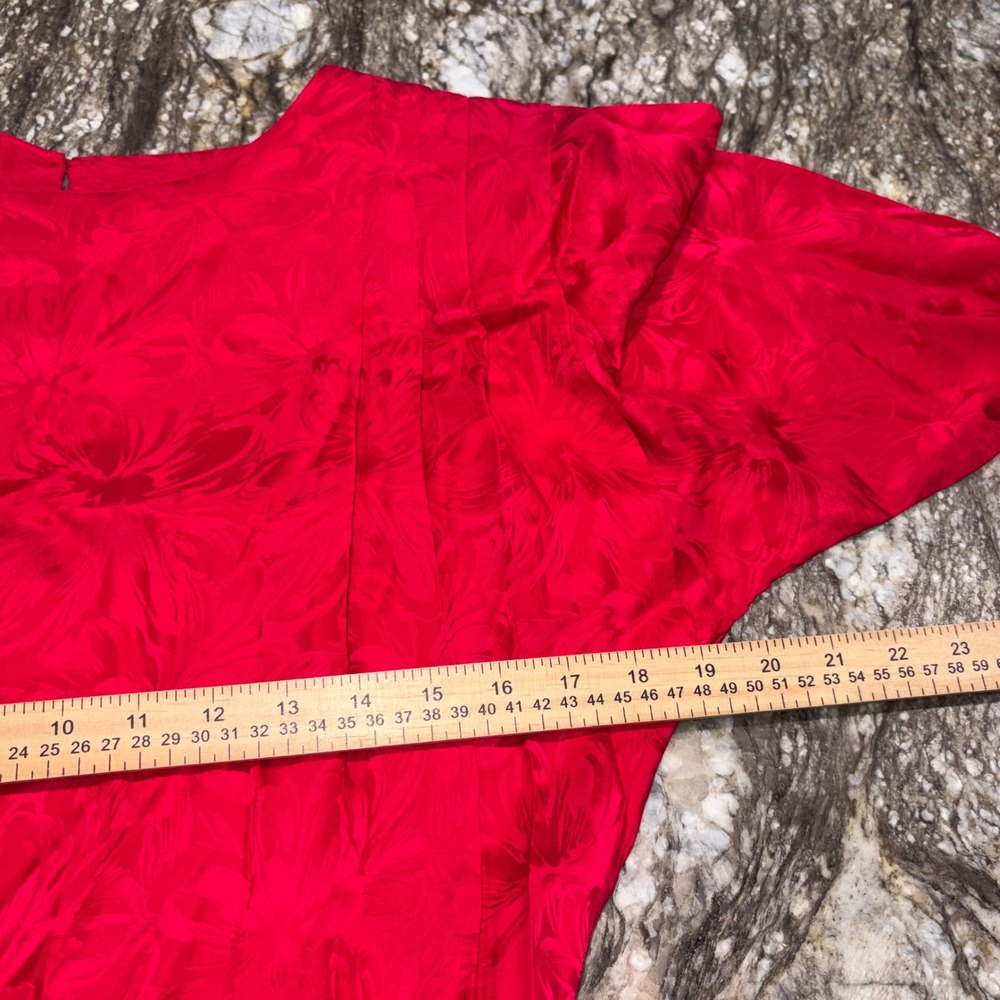 Vintage Silk Jacquard Midi Dress 80s Mob Wife Women 10P Red Argenti Petites - Picture 6 of 11